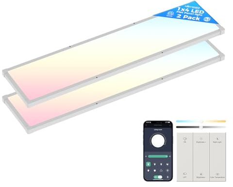 AIKVSXER 2 Pack 1x4 FT LED Flat Panel Light Surface Mount, with Wireless Switch & App Control, Night Mode, 50W 5500LM, 3000K/4000K/6500K, Ultra-Thin LED Light for Office Home,120-277V - White