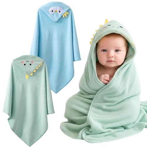 Astralong 2PCS Asciugamano per Bambini con Cappuccio, 80x80cm Asciugamani Bebè Con Cappuccio di Animali Per Neonati Accappatoio Neonato Corallo Fleece Morbidi Assorbente e Lavabile Hooded Baby Towel