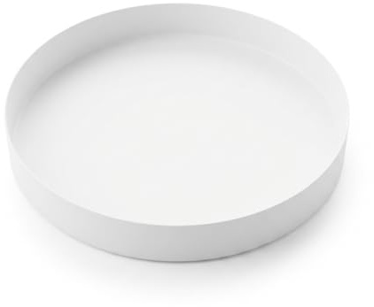 Yvttve Bandejas Metal Blanco Redondo Decorativas Bandeja de Acero Inoxidable, Plato Organizador de Bandeja para Cosméticos Joyería Perfume Velas (Blanco, Ø 20 cm)