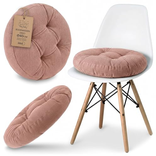 Amazinggirl Cuscino Sedia Cucina Seduta Rotonda 40 cm - Cuscini per Sedie Interno Coprisedia Imbottito Stile Scandinavo Morbido Lavabile Velluto a Coste Rosa