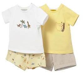 Mayoral - Set di Abbigliamento per Neonati – Set di Prima Vestizione 4 Pezzi – Set per Neonati – Completo a Manica Corta per Neonati – Camicia e Pantaloncini per Bambini da 3 Mesi a 18 Mesi, solare