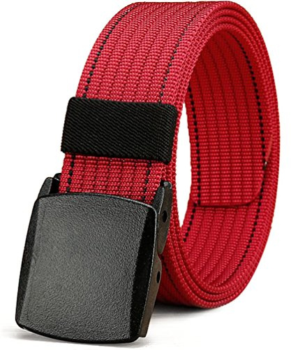 LionVII Men Canvas Belt Tactical Casual Style with YKK Plastic Buckle, Durable Breathable Nylon Web Strap Adjustable Trim to Fit 28-49 Waist (Red)