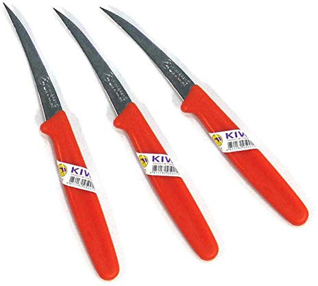 Pack 3 Kiwi Kom Kom Knife Fruit Carving Red Handle for Fruits and Vegetables Thai Carver Tool