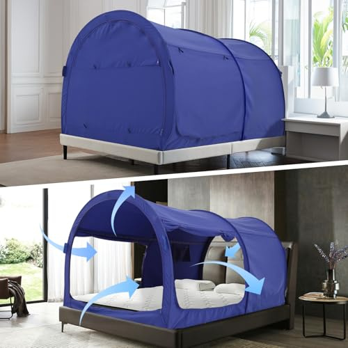 Alvantor Bed Canopy Tents Dream Privacy Space Single Size Sleeping Tents Indoor Pop Up Portable Frame Curtains Breathable Navy Cottage (Mattress Not Included) Reducing Light