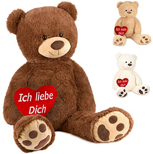 BRUBAKER XXL Teddybär 100 cm Braun mit einem Ich Liebe Dich Herz Stofftier Plüschtier Kuscheltier
