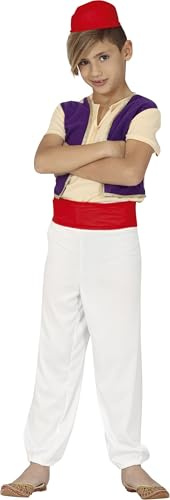 Fiestas Guirca Déguisement de Voleur du désert pour Enfant Garçon 7-9 Ans, Blanc, Rouge, Violet