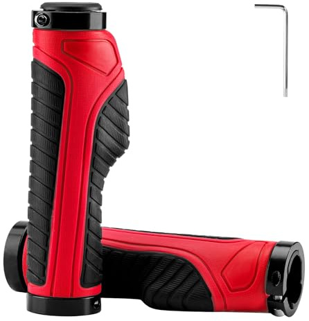 ROCKBROS Mountain Bike Grips Handlebar Bicycle Handlebar Grips Bike Handle Grips Double Aluminum Clamp Lock On Grips for MTB BMX Mountain Bike Handle Bar Ends Black Grey Red Green