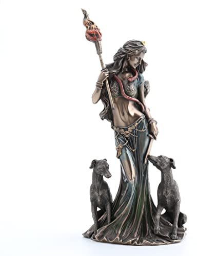 Veronese Design 13 3/8 Tall Cold Cast Resin Antique Bronze Finish Hecate Greek Goddess of Magic with Her Hounds Statue Figurine