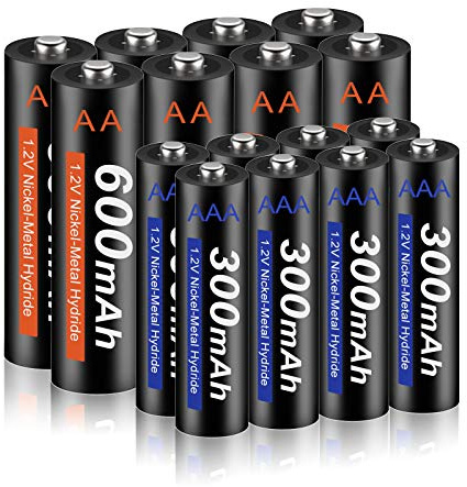 CITYORK Batterie Ricaricabili AA 600mAh + Pile Ricaricabili AAA 300mAh 1,2 V AAA NI-MH Ricaricabile, 1200 Cicli di Carica, Batterie a Bassa Autoscarica, Confezione da 16