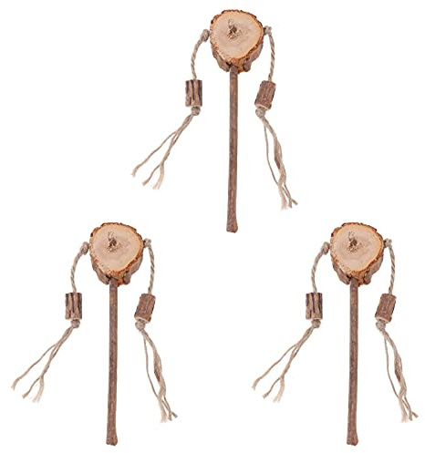 Balacoo Jouets Interactifs et Favorise Le Meulage des Dents pour Chat Lot de 3 en Bois et Corde Forme Hochet pour Chatons Stimule Sens
