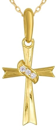L'Atelier d'Azur Collier - Croix Or Jaune - Chaine Dorée Offerte - Femme ou Enfant