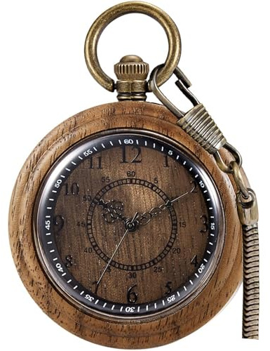 Wooden Pocket Watch for Men Vintage Quartz Wood Pocket Watches with Box
