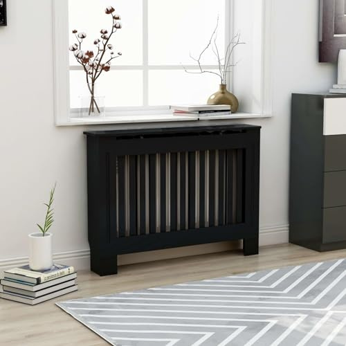 ZEYUAN Cubierta para radiador, Cubre Radiadores, Cubreradiadores Modernos, Estanteria para Radiador, Tapa Radiador, MDF Negro 112x19x81 cm