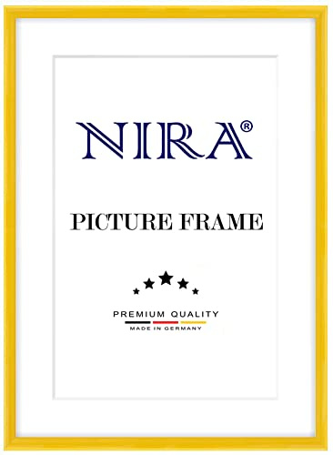 NiRa Marco de Fotos de Madera Maciza Estrecho 35 x 50 cm en Amarillo Alto Brillo | Color y Tamaño Eleccible | Marco para Póster | Puzzle | Collage de Fotos HD114