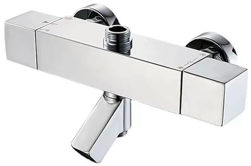 AFUDER Miscelatore Termostatico Doccia 38 ℃ Bagno doccia nero Top Spray Termostato inferiore G 1/2 Top 3/4 BSP Rubinetto Doccia a tre Uscite Ottone Cromato Quadrato