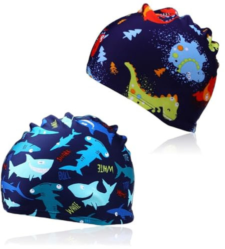SCJJZ Badekappe für Kinder, Schwimmkappe für Kinder, Schwimmbadmütze, Schwimmkappe für Mädchen, Cartoon-Badekappe für Studenten (hellblaues Hai-Muster)
