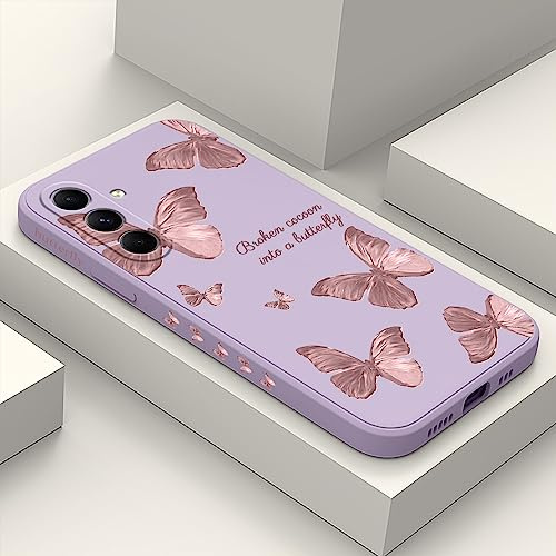 LEECG för Samsung Galaxy A54 5G halkfritt skyddsfodral i mjukt silikon för Samsung A54 5G lila fjäril