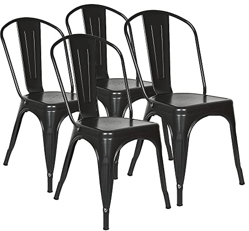 Set med 4 vintage industriell stil metall stapelbara matsalsstolar, lämplig för inomhus- och utomhusbruk, trädgårdsstol, 85 x 45 x 45 cm