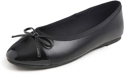 Feversole Women's Fashion Round Toe Ballet Flat,Ballerina a Punta Tonda per Donna Nero Brevetti Puntale 38