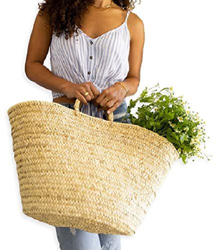 Cabas de marché, Élégance et Praticité Réunies pour Vos Promenades Chic! sac de paille, sac de plage, panier de courses, Cabas en osier écologique (L)
