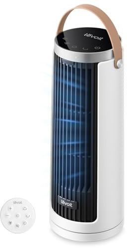 Levoit Ventilador de Torre Compacto Motor DC, Ventilador Ultra Silencioso 20dB, Flujo de Aire 7m/s, Windi Mini, Ventilador de Mesa, 5 velocidades, Temporizador 12h, Oscilación 90°, Mando a distancia