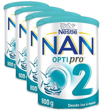 Nan Nestlé Optipro 2 Leche de Continuación en Polvo Fórmula, 6 Meses +, 800g (Paquete de 4)