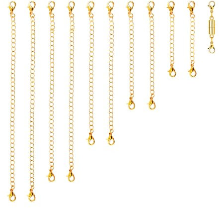 10uds Cadena Extensor de Collar, 5 Tamaños Extensor de Pulsera con Cierres de Langosta Magnéticos Dobles Cadenas de Extensión Extensores de Joyería para Mujeres Joyería Manualidades(Oro)