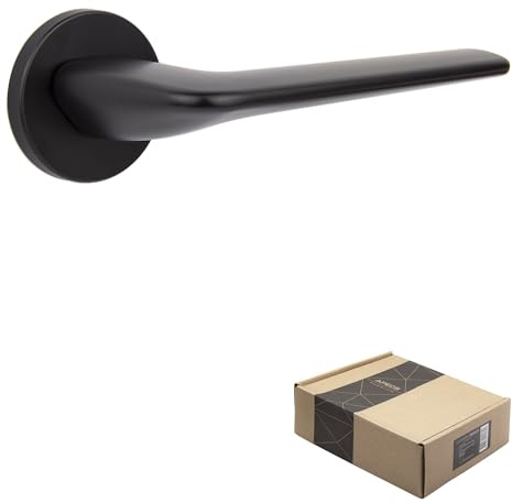 APECS Dörrhandtag innerdörrar dörrhandtag svart matt modernt dörrhandtag för ytterdörr och innerdörr med fyrkantiga rosetter handtagsset med fästmaterial dörrbeslag modell CAPELLA