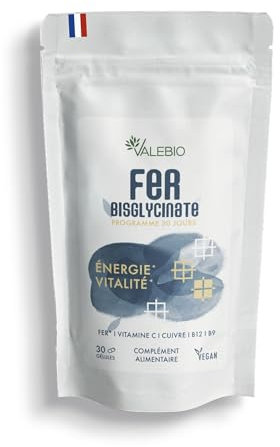 Fer bisglycinate + vitamines C, B9 & B12 | Vitalité & immunité | Haute absorption, breveté Ferrochel® | 1 mois, vegan & fait en France | Valebio