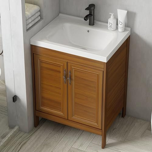 Moderno mobile da bagno autoportante con lavandino in ceramica e rubinetto dell'acqua calda/fredda per lavanderia, giardino, garage, ristorante commerciale, 60 x 40 cm