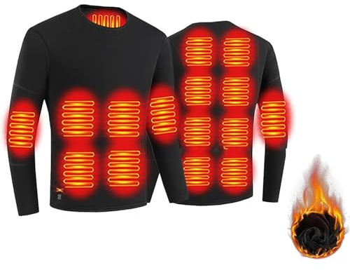 AHSBND Thermal Underwear Heated Underwear Set: Functional Underwear Ski Unisex 30 Heating Zones Washable Winter USB Electric Heating 3 Temperature Control for Camping (Black Top, 2XL)