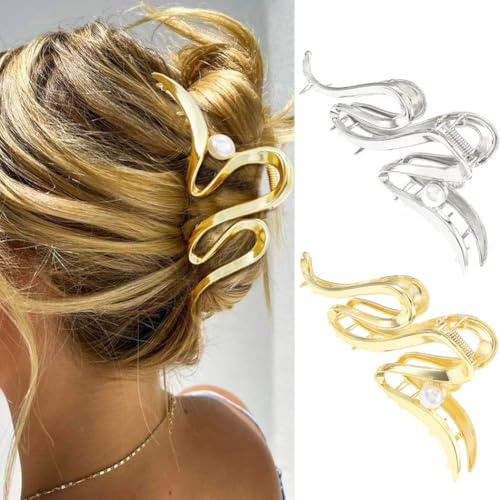 Zoestar Pinces à cheveux en or métal - Grande pince à griffes pour cheveux épais - Accessoires pour cheveux pour femmes et filles (Paquet de 2)