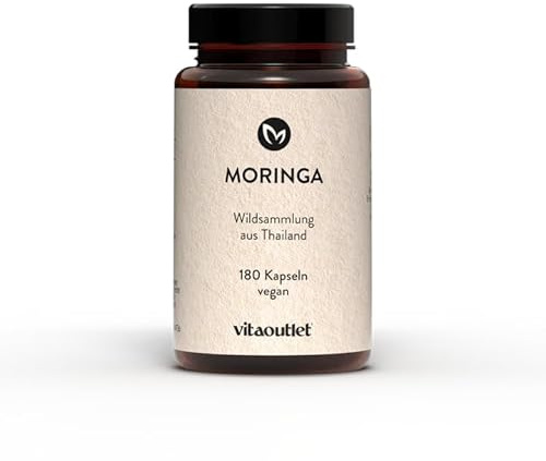 vitaoutlet Moringa Capsules, 180 Capsules, Vegan, Premium Raw Material from India, Moringa Oleifera, from Own Production