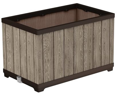 Keter Signature Rectangular Planter – Ashwood Brown | Self-Watering Garden Trough | Timeless Wood-Look Resin | Built-In Reservoir & Drainage Cup | Large Soil Capacity | 5-Min Assembly