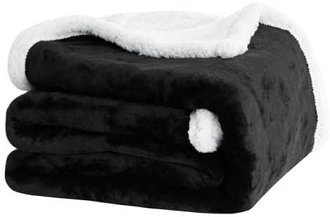 Winthome Double-Layered Sherpa Fleece Throw Blanket, Warm and Thick | Ultra Soft, Breathable & Warm Thick Blanket, Eco-Friendly Fleece Blankets for Bed, Sofa, Throw/Single Size Black 130 * 170cm