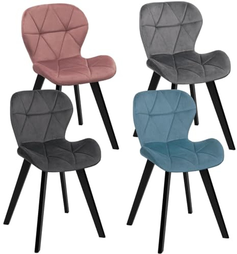 IDMarket - Lot de 4 chaises ROBINE Velours Mix Color Pastel | Coloris bleu, gris clair, gris foncé, rose