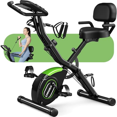 Caromix Folding Exercise Bike, 5 in 1 Stationary Magnetic Cycling Bicycle Upright Indoor Cycling Bike for Home Workout 330LB Capacity (Dark Black)