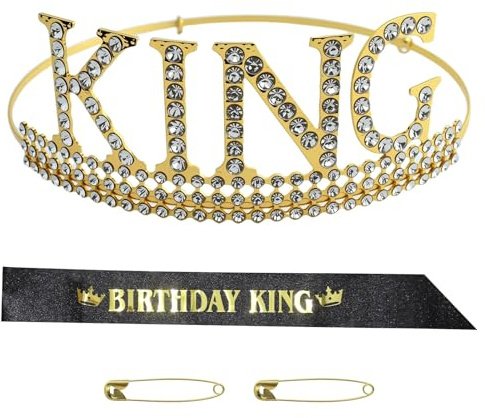 Set di corone di compleanno e cintura, corona di compleanno, accessori per diadema compleanni, con 2 spille di sicurezza dorate, per feste di anniversario, eventi a tema, feste di vacanza