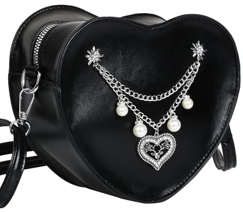 BOFUNX Damen Trachtentasche Dirndl Tasche Klein Herztasche Schwarz Umhängetasche Oktoberfest Damen Outfit Accessoires