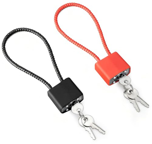 20cm Steel Cable Padlock (Black + Red) – Weatherproof & Cut-Resistant Wire Rope Lock with 3 Keys per Padlock | Flexible Bike Lock for Gym Lockers, Luggage, Sheds
