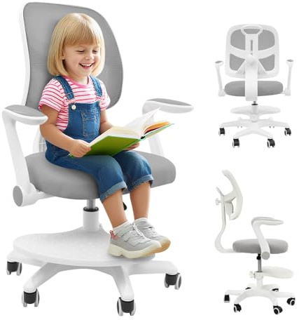 Zoobotanica Silla de escritorio para niños, giratoria, silla juvenil, altura del asiento 40-52 cm, altura regulable, rotación de 360°, silla de oficina ergonómica con ruedas, reposapiés y respaldos