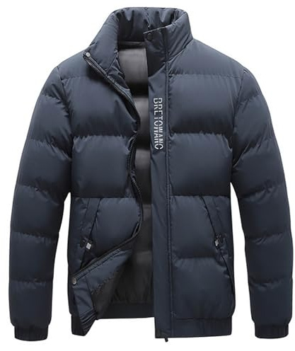 WAZHAKU Chaqueta de invierno para hombre sin capucha, abrigo de invierno, chaqueta acolchada cálida anorak, monocolor, chaqueta híbrida, cuello alto, parka de invierno, gruesa, suave, chaqueta térmica