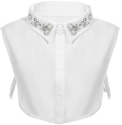 Pearl White Fake Collar, Detachable Collar with Crystals | Elegant Faux Collars for Sweaters, Dresses | Wedding, Party, Office Fashion Accessory