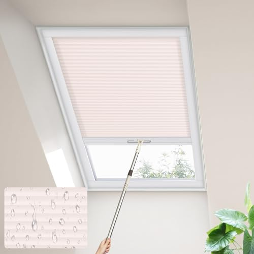 Moonice Skylight blinds Waterproof Fabric Cordless Roof Honeycomb Window Blinds Light Filtering Cellular Pleated Shades for Roof Inclined Plane Room Windows Custom Size,Cloud Ballet Pink