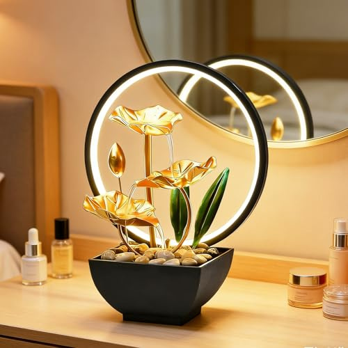 Fontana da interni a cascata, fontana da tavolo con illuminazione a LED, moderna decorazione Zen con pompa silenziosa, 3 livelli, piccola fontana per casa, ufficio, soggiorno, giardino