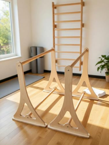 Bear on Bar Parallella stänger för dip-övningar – Träpar – Höjd 94 cm – Bas 50 cm – För kalisthenics – För street workout – Styrketräning hemma