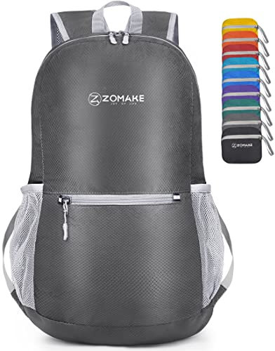 ZOMAKE Ultraleicht Faltbarer Rucksack Packbare Backpacks 20L,Kleiner Faltbar Rucksäcke Wanderrucksack Wasserdicht für Damen Herren Outdoor Wandern(Dunkelgrau)