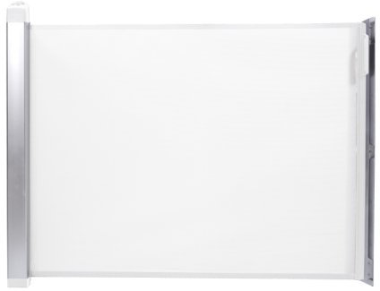 Lascal KiddyGuard Avant, stilvolles Treppenschutzgitter für Babys, einrollbares Türgitter mit Netz und gebürstetem Aluminiumgehäuse, Türschutzgitter bis 120cm Breite, weiß