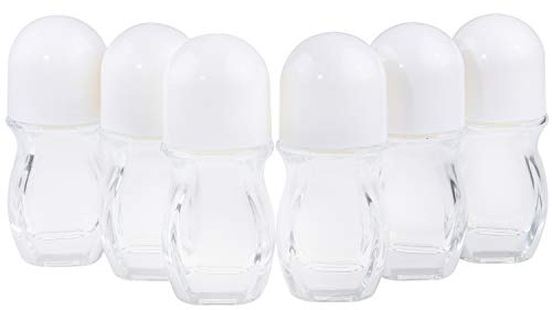 Kare & Kind Empty Refillable Glass Roll-On Deodorant Bottles (6-Pack) Leak-Proof 1.05 Oz (30 ml) with Stickers - Twist Cap For Homemade Natural Deodorant, Sunscreen, Moisturizer