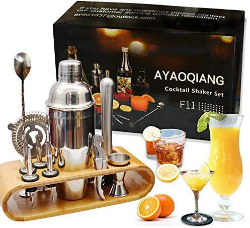AYAOQIANG Cocktail Making Set, Cocktail Shaker Set with Stand, 750ml Stainless Steel Shaker for Cocktail, Home Bar Cocktail Tool Set for Bartender,Gift for Men Birthday,Thanksgiving,Christmas